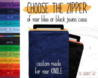 Custodia per Kindle imbottita in jeans nero o blu con cerniera, cover per Kindle 2022, Paperwhite 6" e 6.8", Oasis, Touch, Voyage