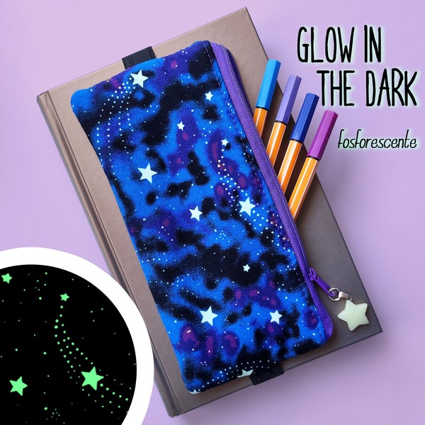 Elastic zipper pouch for planner, cute pencil case with glow in the dark stars, journal pouch, pen case for teacher, planner accessories