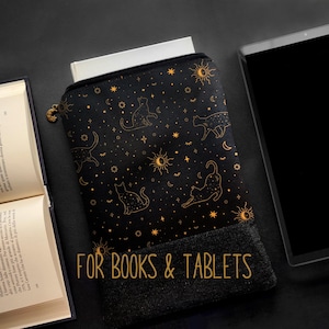 Book sleeve con gatti e stelle, custodia libri con cerniera, iPad Mini 7, Onyx Boox Tab Mini C, tablet Samsung Galaxy, Lenovo, Kobo Aura One