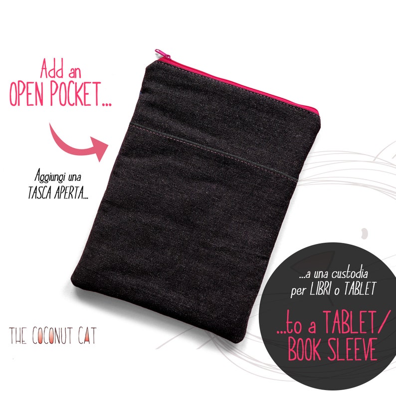 Ajoutez une poche à votre étui de liseuse ou à votre pochette de livre, une poche zippée pour un support de livre ou un étui pour tablette, des accessoires de livre Booksl. open pocket