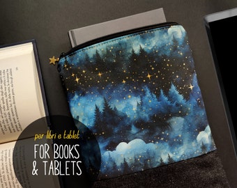 Funda para libros y tabletas con bosque y estrellas, porta libros con cremallera, protector de libros o funda para iPad Mini con cremallera