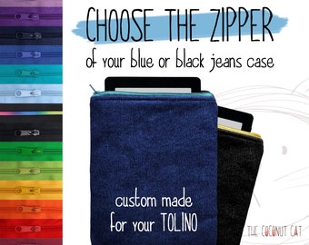 Padded Tolino sleeve with zipper, black or blue denim case for Tolino Shine 2 HD 3 4, Tolino Vision 2 3HD 4HD 5 6, Tolino Page, Tolino Epos