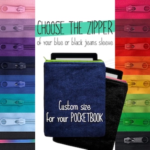Pocketbook gewatteerde hoes in zwart of blauw spijkerstof met ritssluiting, hoes voor Pocketbook Era Inkpad Color Lux Touch HD Lux Verse Pro Sense