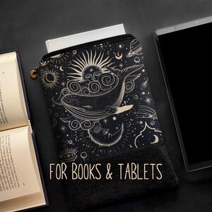 Capa protetora com zíper para tablet e livro, com estampa de baleia, sol e lua, para iPad Mini 7, Kobo Elipsa 2E, Kindle Scribe e Boox Note Air 5C.
