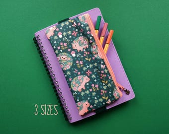 Elastic planner pouch with hedgehogs, banded pencil pouch, notebook pencil case, journal zipper pouch, pen case, planner accessories