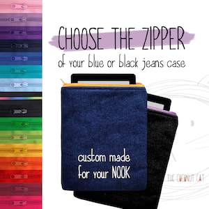Padded Nook sleeve with zipper, black or blue denim case for Nook Glowlight Plus 6&quot; and 7.8&quot;, Nook Glowlight 4 4E and 4 Plus, Nook Color