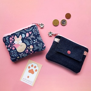Mini cartera con zorro, tarjetero y monedero compacto con cremallera, pequeño monedero de tela para tarjetas de crédito