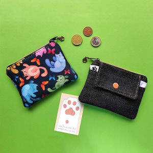 Petit portefeuille avec chats et papillons, mini porte-monnaie en tissu pour cartes de crédit, porte-cartes et porte-monnaie compact avec fermeture éclair
