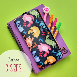 Estuche elástico con diseño de gatos arcoíris kawaii, portalápices de tela fina, accesorio escolar, regalo para profesores