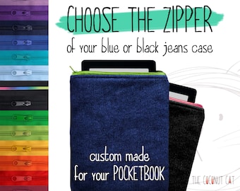 Custodia per Pocketbook imbottita in jeans nero o blu con cerniera, cover per Pocketbook Era Inkpad Color Lux Touch HD Lux Verse Pro Sense