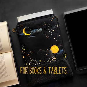Custodia per libri con luna, book sleeve con cerniera per iPad Mini 7, Onyx Boox Tab Mini C, Kobo Aura One, tablet Samsung Galaxy e Lenovo