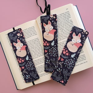 Marcapáginas de tela con forma de zorro hecho a mano, marcapáginas kawaii con goma elástica, accesorio para lectores, regalo para amantes de los libros