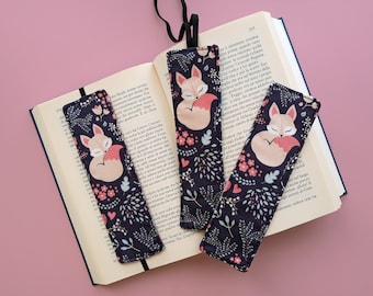 Segnalibro di stoffa fatto a mano con volpe, segnalibro kawaii con elastico in tessuto, gadget per lettori, regalo per amante dei libri