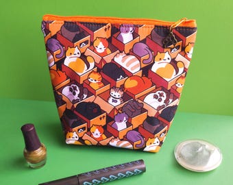 Small make up bag with cats in the boxes, toiletry bag, cosmetic storage, makeup case, kawaii pouch with kittens, best friend birthday gift