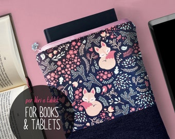 Custodia per libri e tablet con volpi, book sleeve portalibri con cerniera, cover proteggi libri con zip, regalo per amanti della lettura