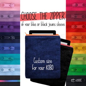 Kobo gewatteerde denim hoes met ritssluiting; geschikt voor Libra Color 2 en H2O, Clara BW, Forma, Sage, Nia, Aura One en HD, Touch Glo Mini
