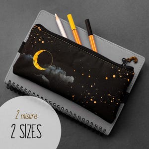 Estuche para lápices Full Moon Elastic Diary, estuche para lápices negro, bolsa de tela fina para lápices y bolígrafos, regalo para profesores