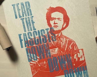 Woody Guthrie - Linocut Print