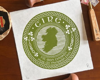 Níl Aon Tinteán Mar Do Thinteán Féin Linocut Print - Green Edition