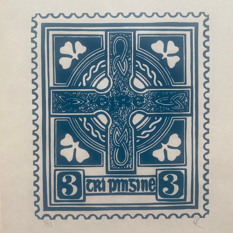 3 P 1923 Irish Stamp Linocut Print zdjęcie 6