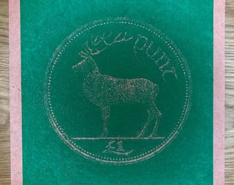 PUNT Linocut Print - Green Ink on Lokta