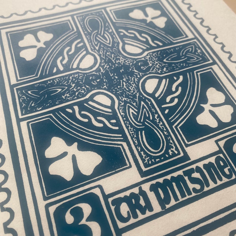 3 P 1923 Irish Stamp Linocut Print zdjęcie 3