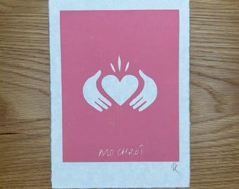 Mo Chroí Claddagh linosnitttryck