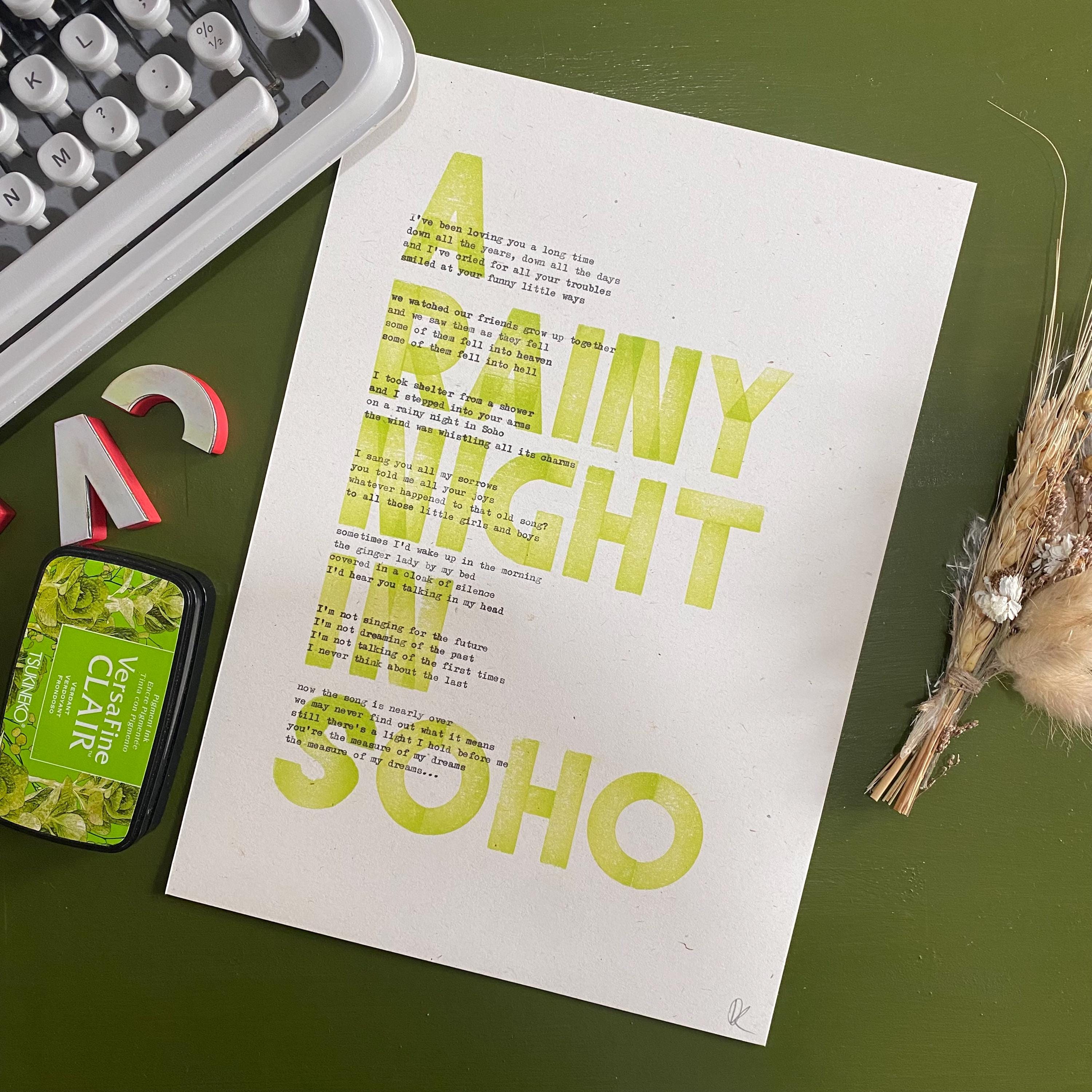 A Rainy Night in Soho - Typewriter Lyrics Print