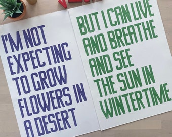 In a Big Country - Lyrics Print - Set - Purple & Green