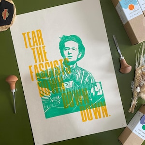 Woody Guthrie - Linocut Print Variant