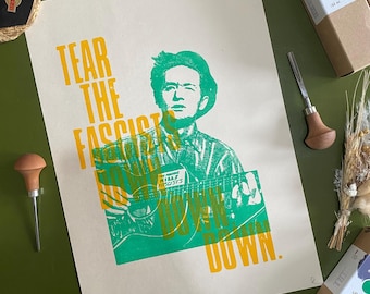 Woody Guthrie - Linocut Print Variant
