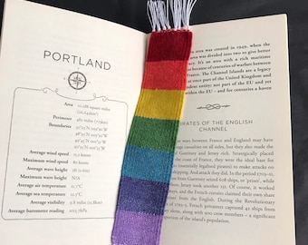 Handwoven rainbow bookmark