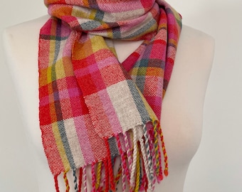 Handwoven narrow lambswool scarf,lovely and soft, lightweight perfect with jackets or coats