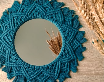 Miroir macramé personnalisé mandala bohème en coton recyclé - modèle Soleil