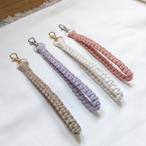 Dragonne / Porte-clés, bracelet de poignet en macramé, personnalisable - coton recyclé
