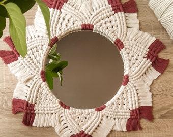 Miroir macramé mandala bohème en coton recyclé - modèle Bigoût