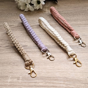 Porte-clés, bracelet de poignet, dragonne en macramé, personnalisable - coton recyclé