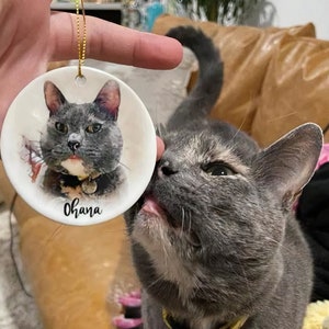 Personalized Cat Christmas Ornaments, Memorial Ornament, Watercolor Christmas Ornament, Photo of your Cat