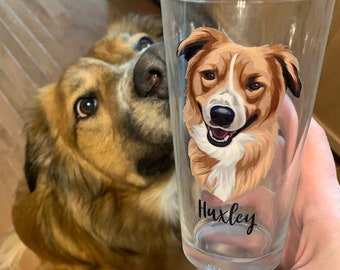 Custom Pet Beer Glass Set, Custom Pet Portrait, Personalized Dog, Cat Portrait From Photo