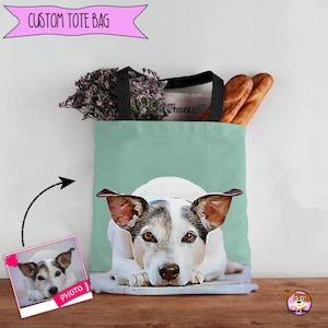 Custom Dog Tote Bag with photo of your dog on a Pastel background - Cartoon Style