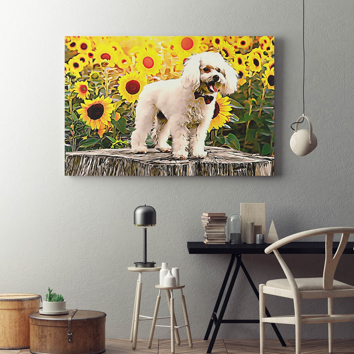 Personalized Dog Canvas Art Gift Sunflower Dog Portrait Etsy