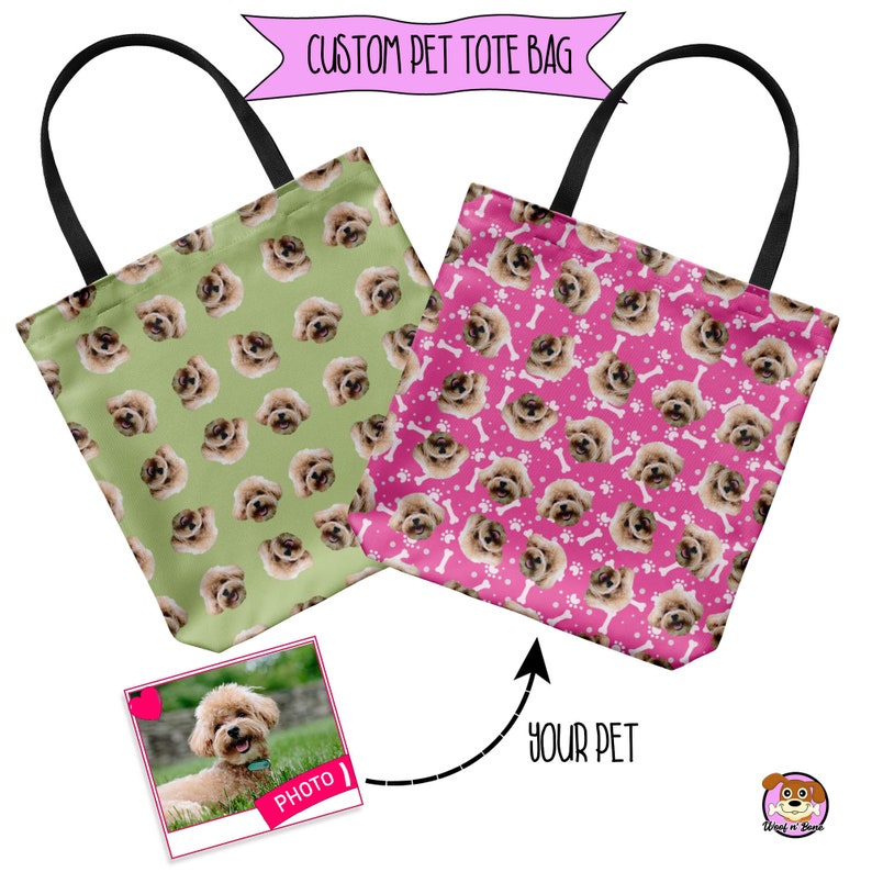 Custom Pet Tote Bag Personalized with faces of your dog image 3