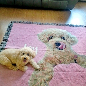 Custom Pet Portrait Woven Throw Blanket, Photo Blanket, Woven Tapestry