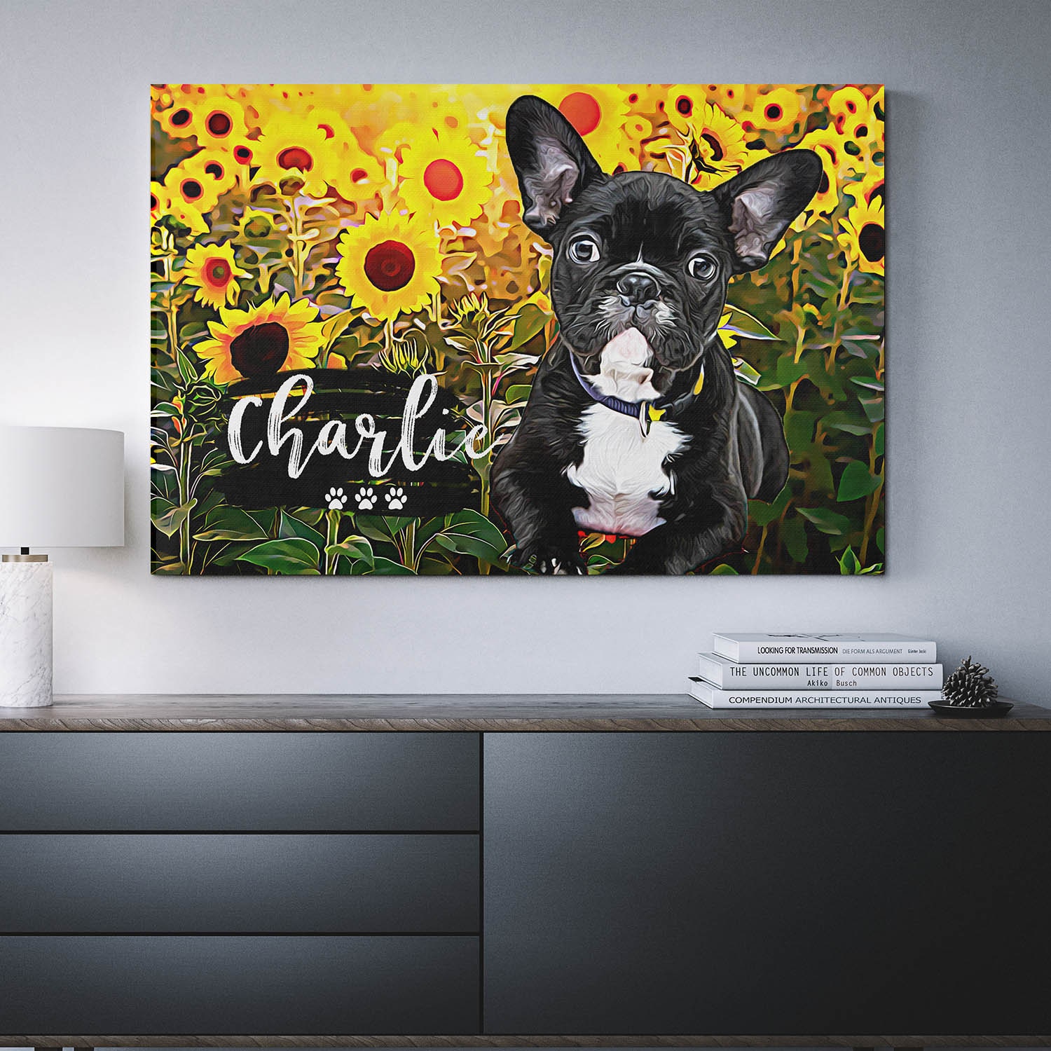 Personalized Dog Canvas Art Gift Sunflower Dog Portrait Etsy