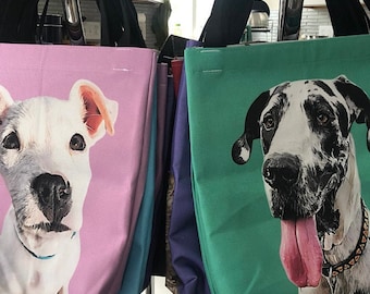 Custom Dog Tote Bag Personalized with photo of your dog in a Cartoon Style