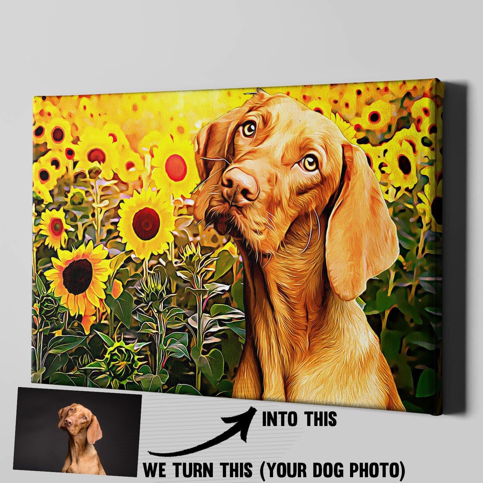 Personalized Dog Canvas Art Gift Sunflower Dog Portrait Etsy