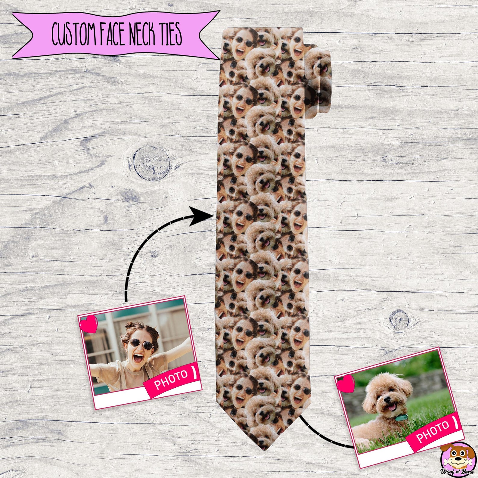 personalized tie with photo on back