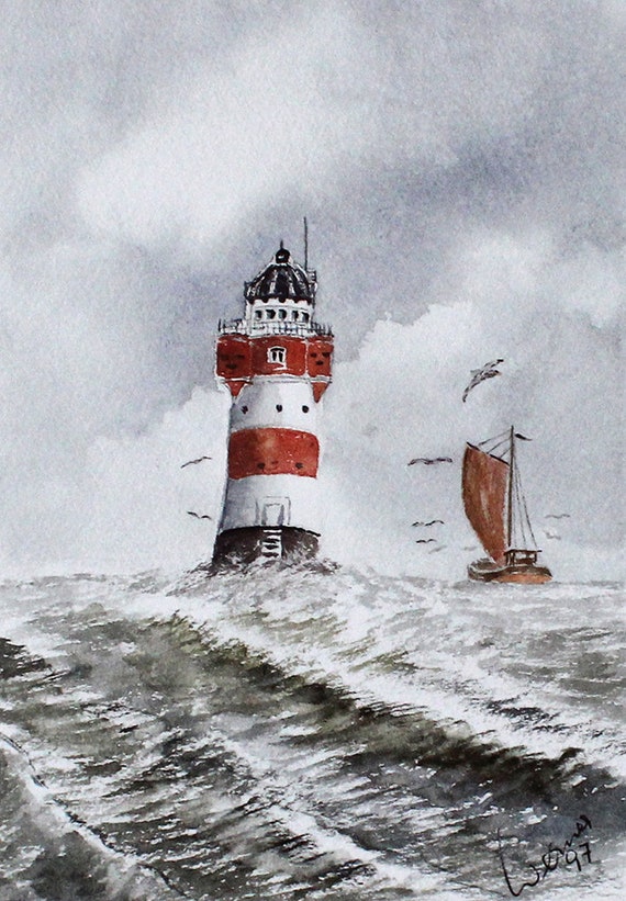 Illustration artistiques, Leuchtturm Meer Poster Maritim Kunstdruck