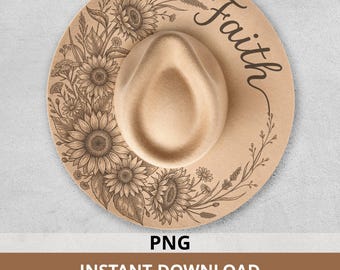 Sunflower Faith Hat Burning Template, Botanical Line Art for Wide Brim Pyrography