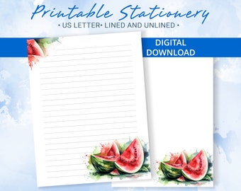 Printable stationary paper, Printable Writing Paper with  juicy watermelon, Goodnotes template, Printable Writing Paper